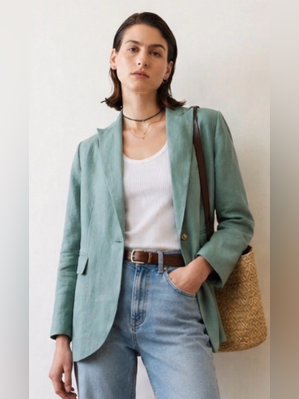 Ruti NWT The Linen Classic Blazer in Dusty Teal Size Medium